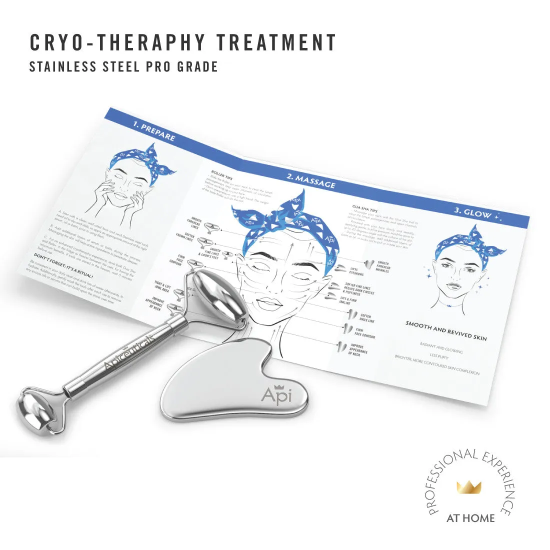 API Cryotherapy Beauty Tools (Stainless Steel Pro Grade) Roller & Gua Sha - PROPOWAX Series by Apiceuticals