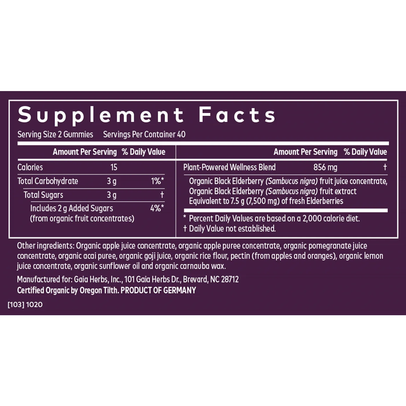 Black Elderberry Adult Daily Gummies by Gaia Herbs