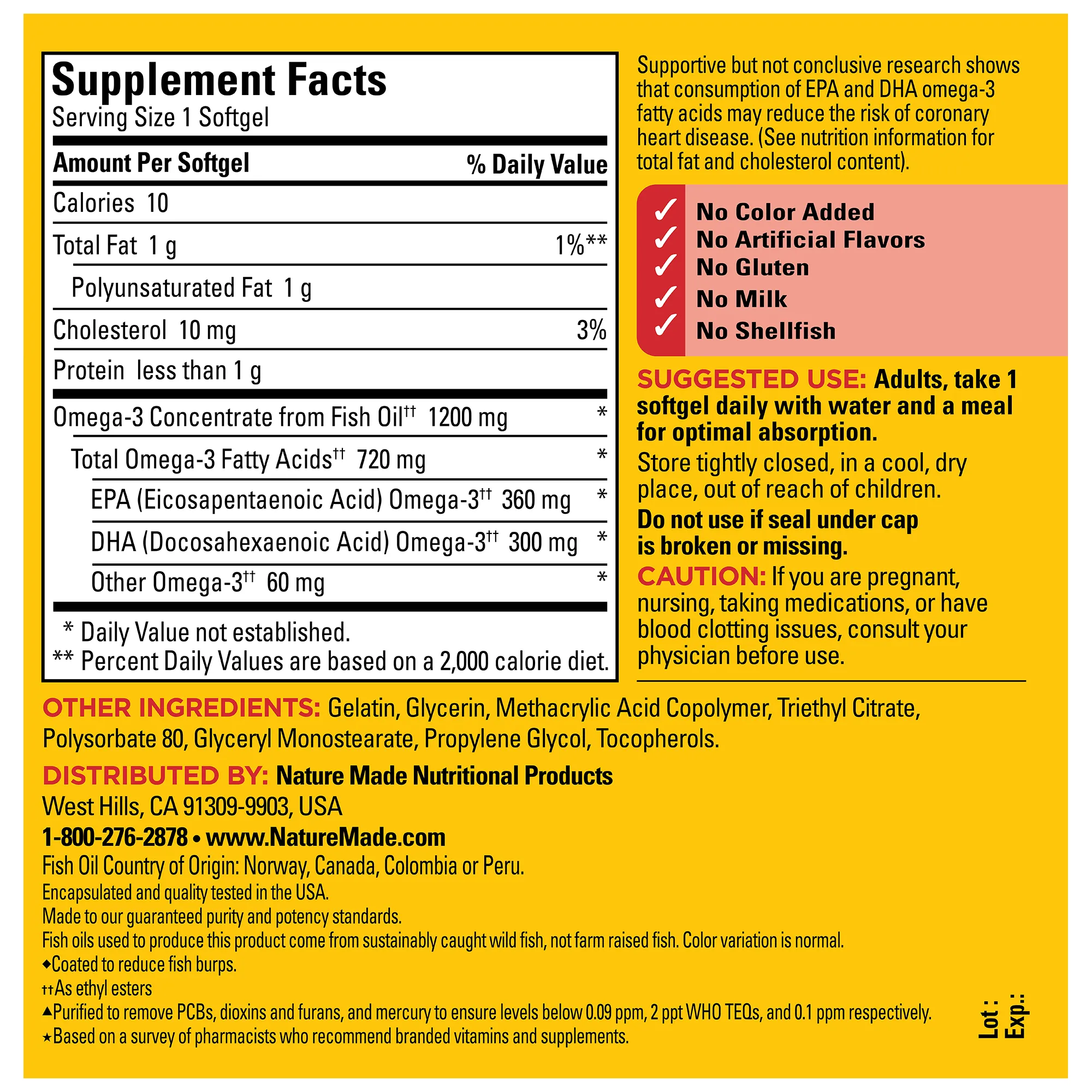 Burp-Less Omega-3 From Fish Oil 1200 mg Softgels. One Per Day
