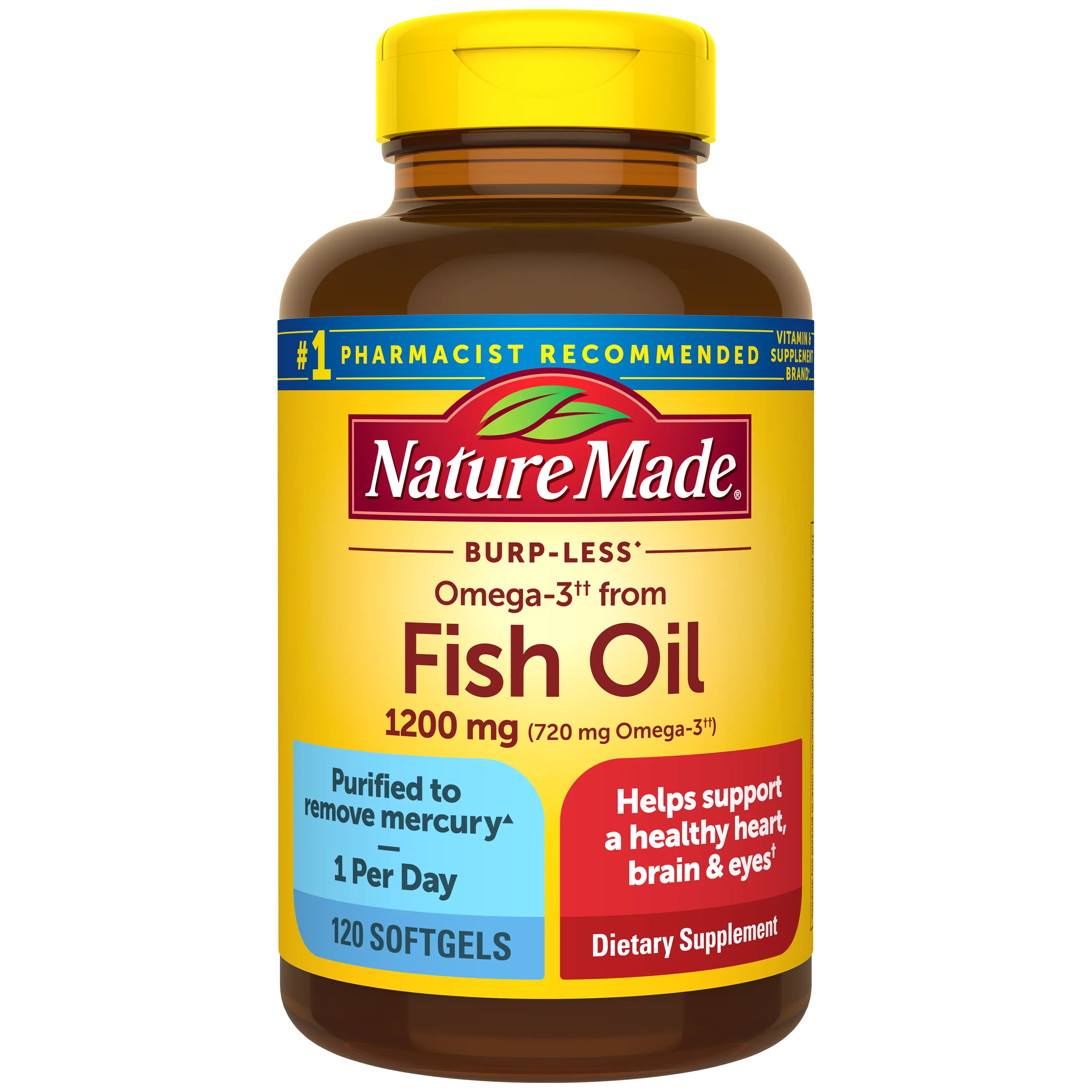 Burp-Less Omega-3 From Fish Oil 1200 mg Softgels. One Per Day