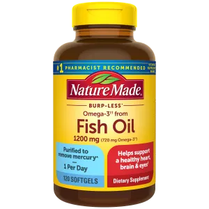 Burp-Less Omega-3 From Fish Oil 1200 mg Softgels. One Per Day