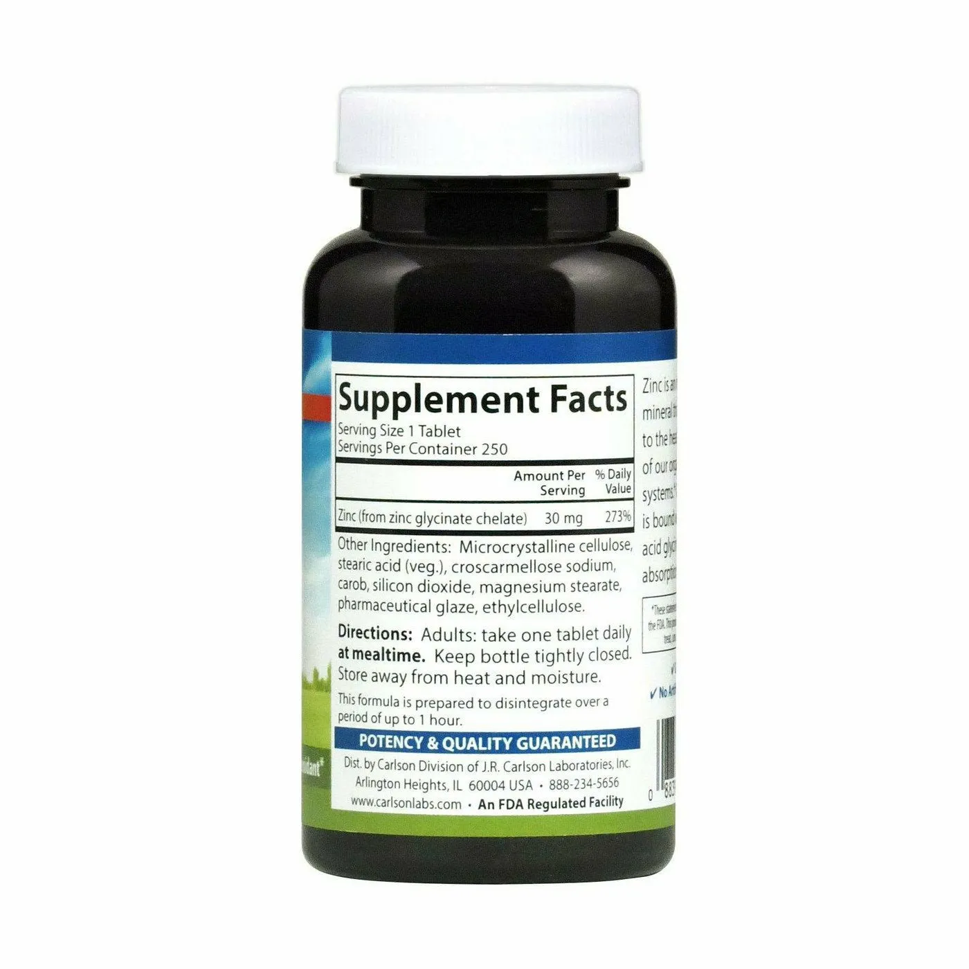 Chelated Zinc 30 mg 250 tabs by Carlson Labs