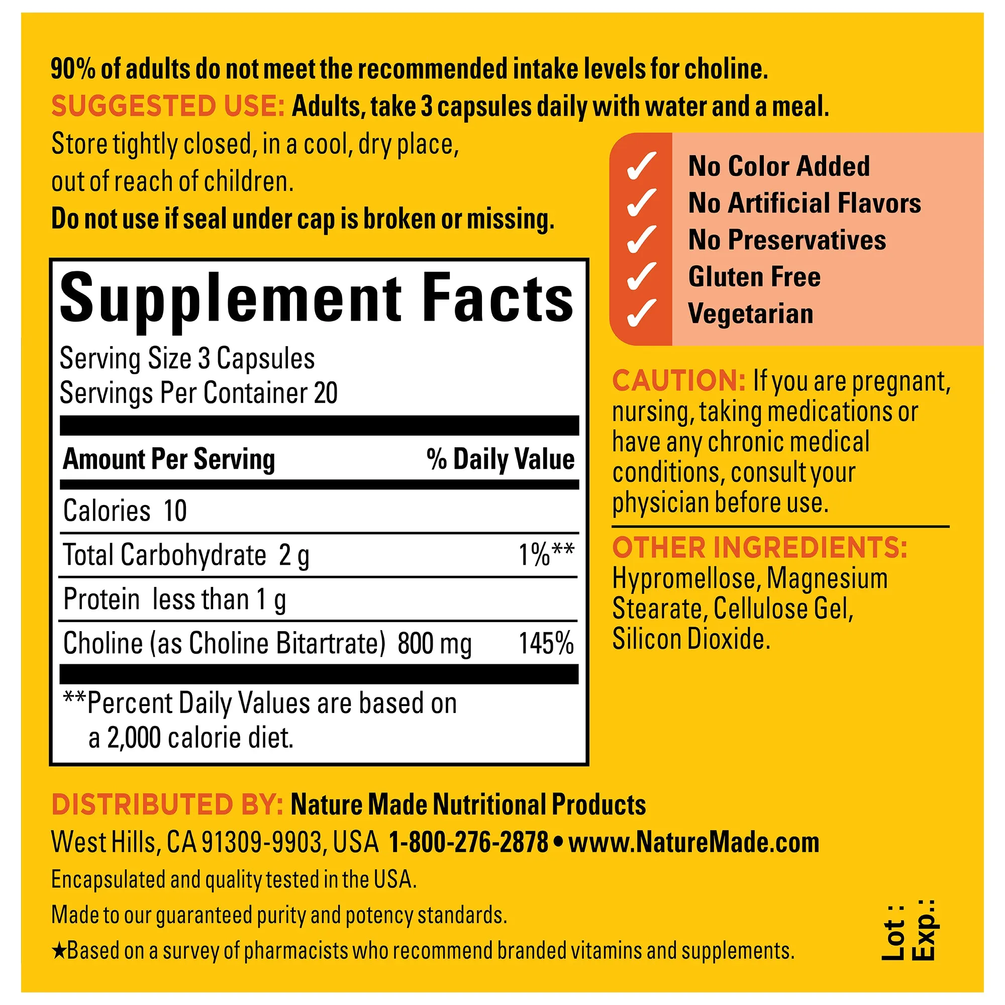 Choline Extra Strength Dosage 800 Mg Per 3 Capsules