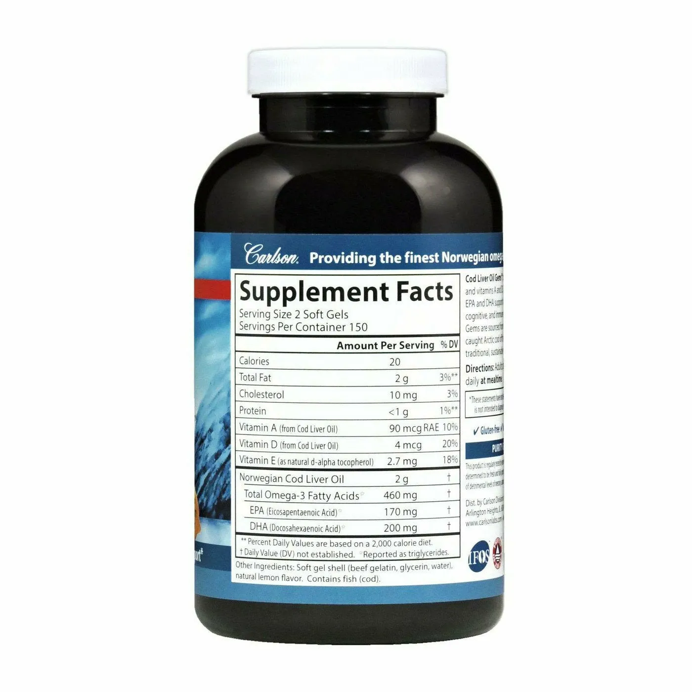Cod Liver Oil Lemon 1000 mg 300 softgels by Carlson Labs
