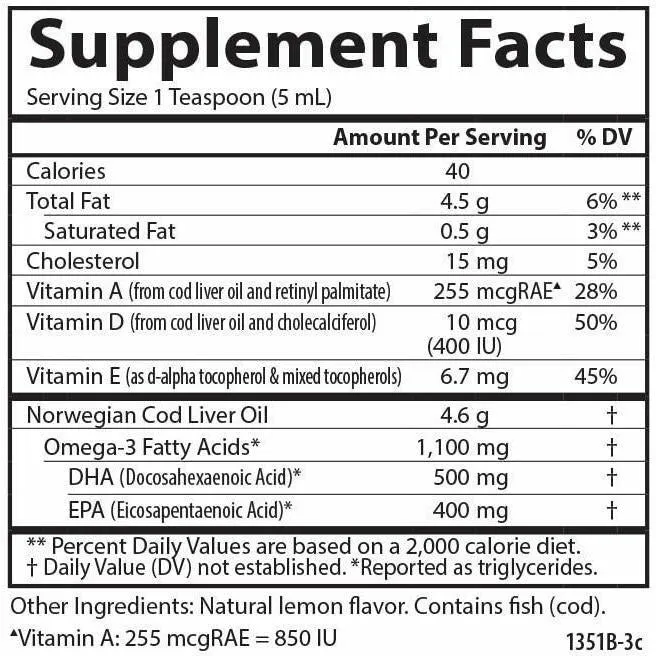 Cod Liver Oil Lemon 8.4 fl oz by Carlson Labs