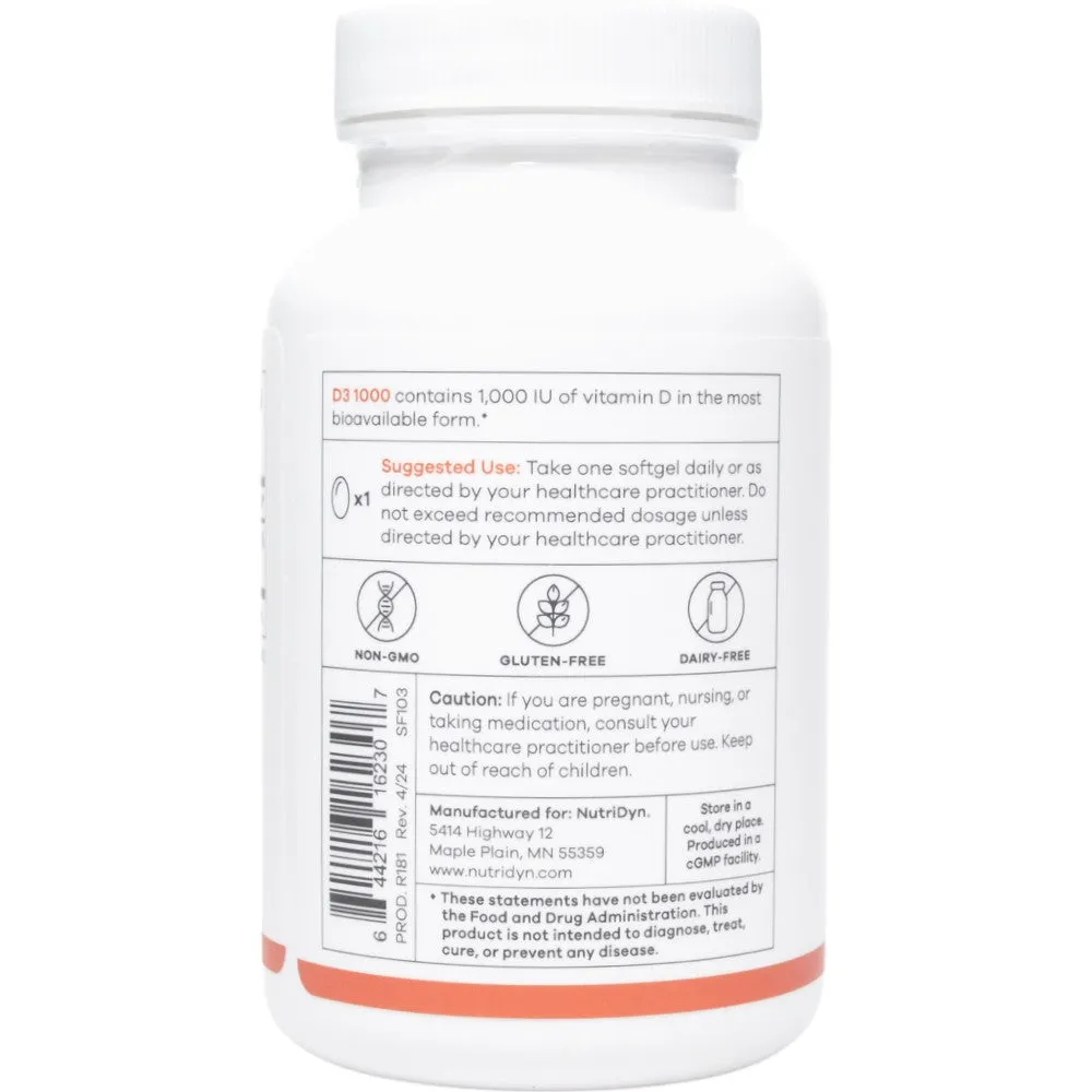 D3 1000 180 softgels by Nutri-Dyn