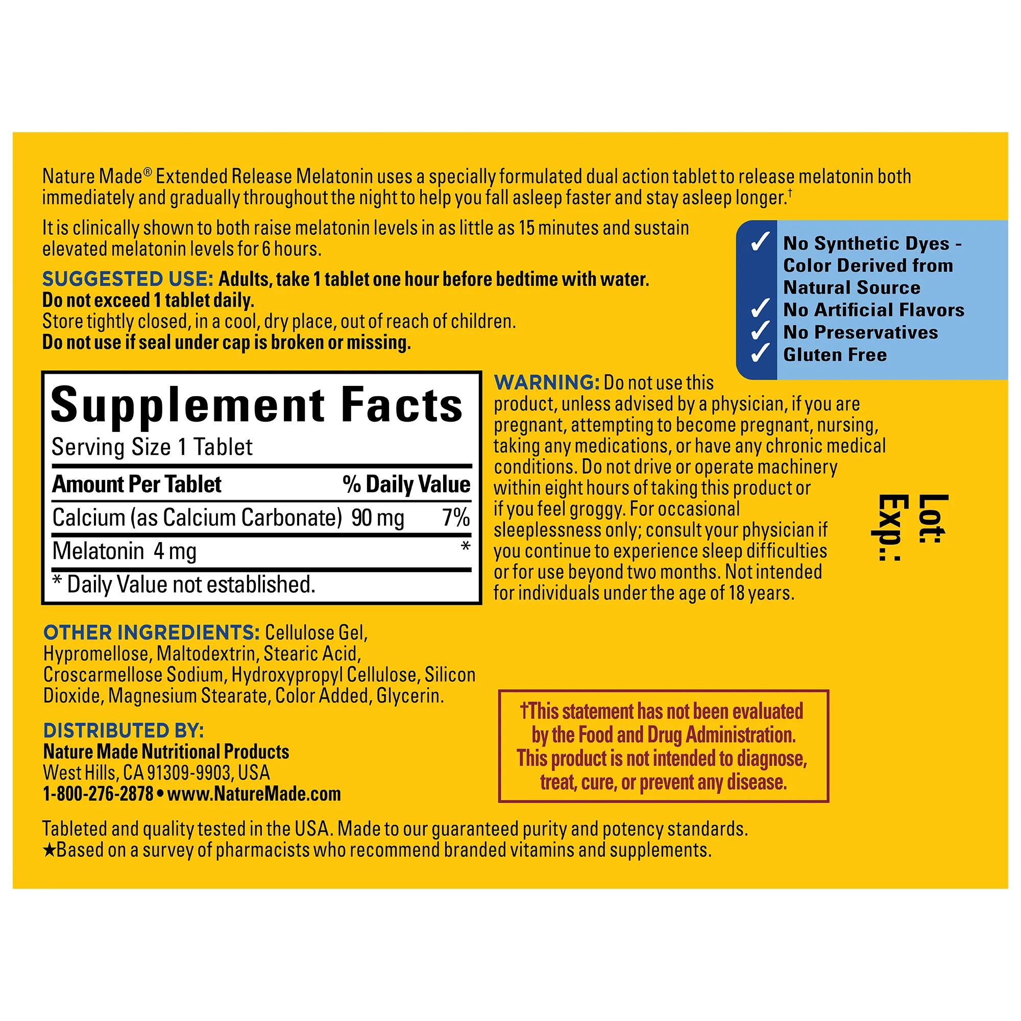 Extended Release Melatonin 4 mg Tablets
