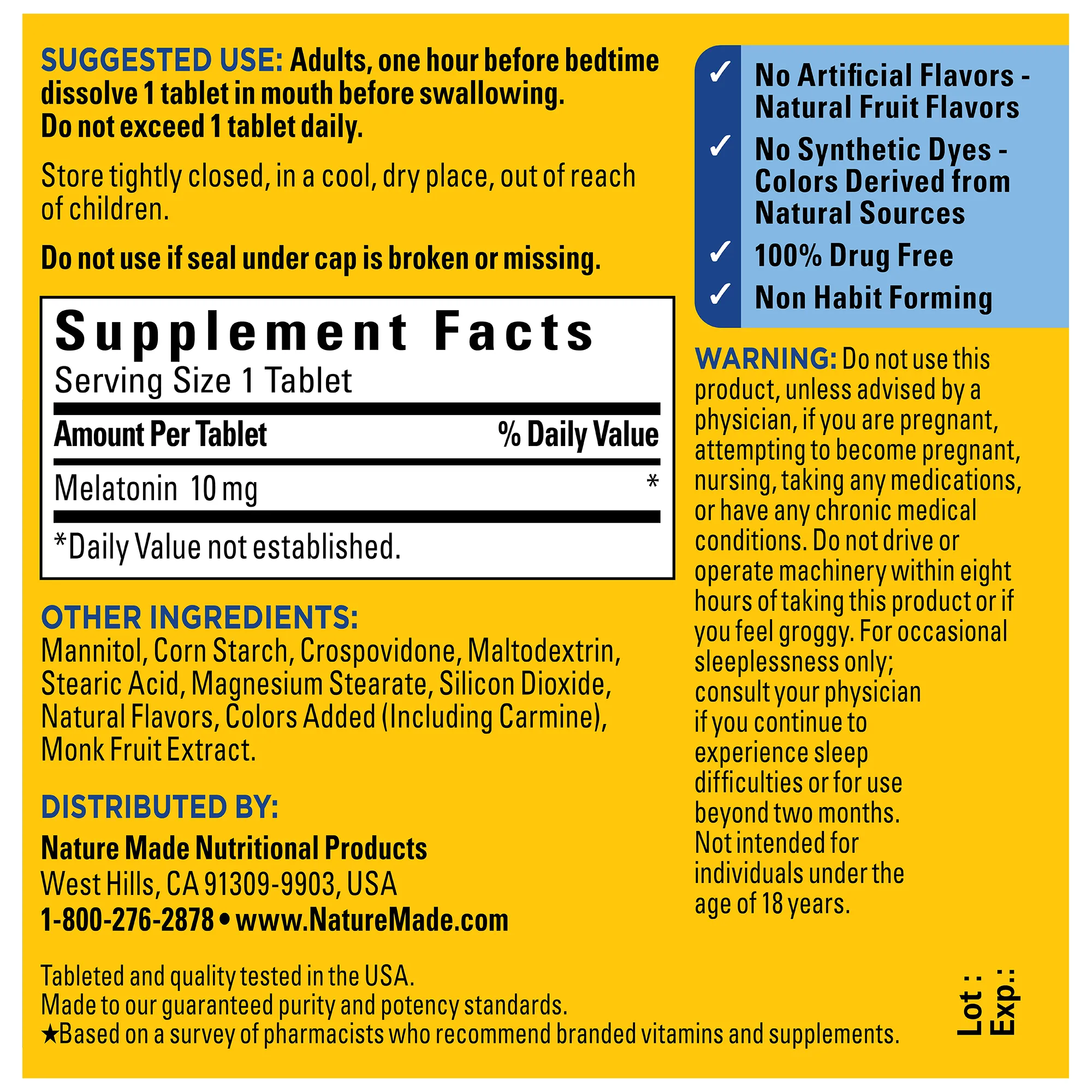 Fast Dissolve Melatonin Maximum Strength 10 mg Tablets