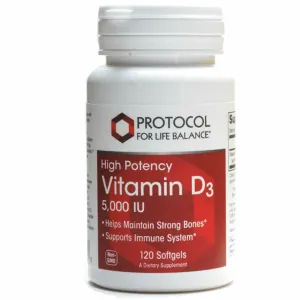 High Potency D3 5000 IU 120 gels by Protocol For Life Balance