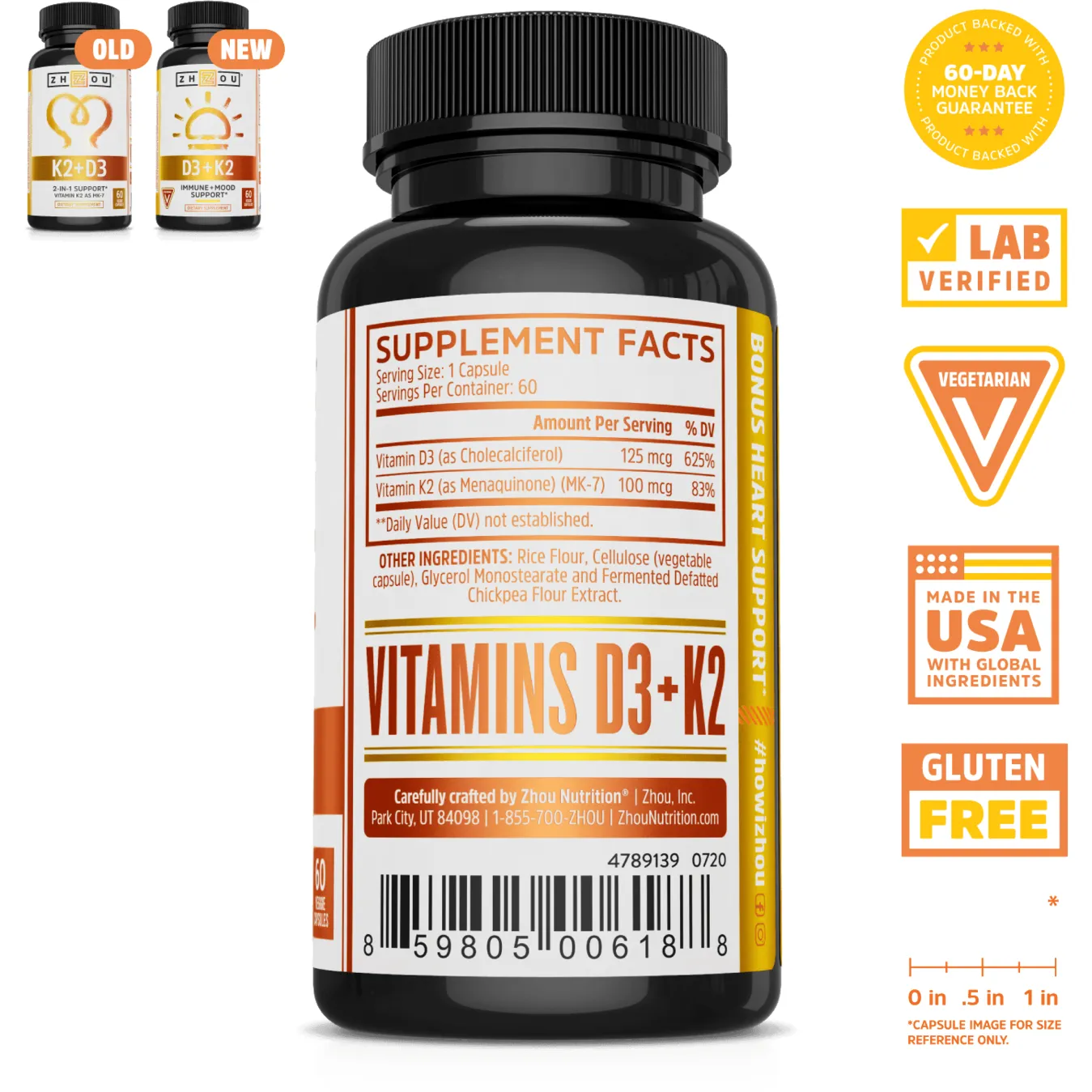K2   D3 60 vegcaps By ZHOU Nutrition