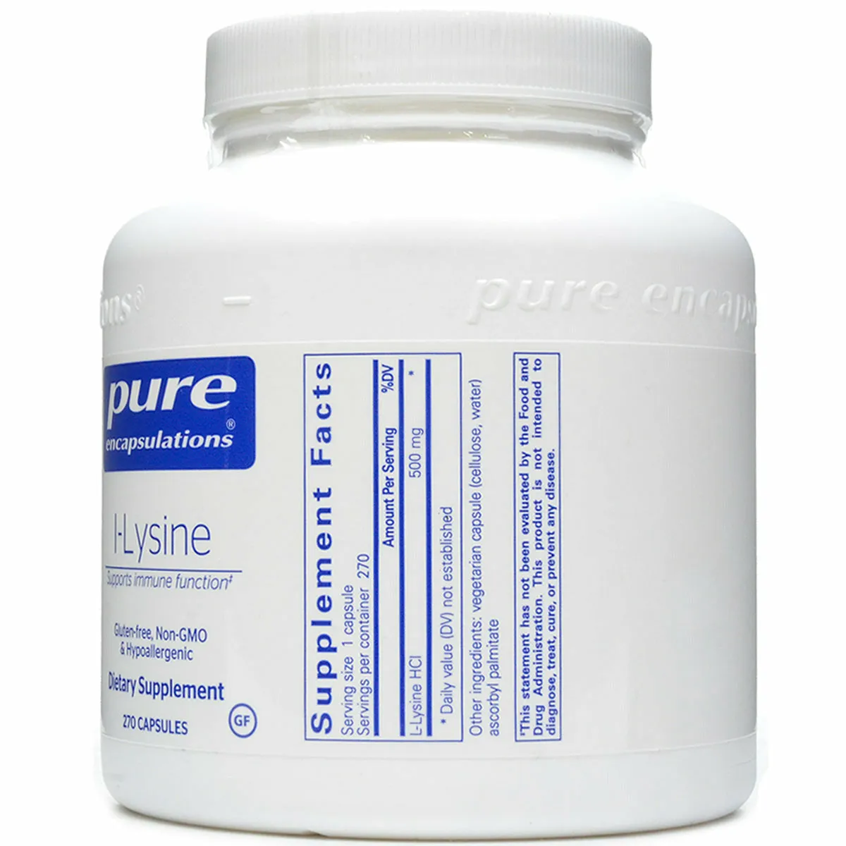 L-Lysine 500 mg by Pure Encapsulations