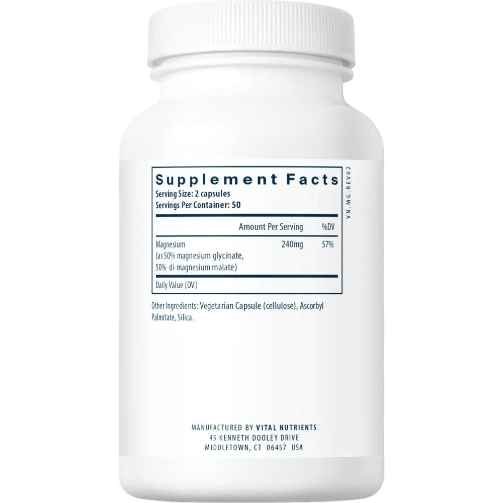 Magnesium Glycinate/Malate 120 mg 100 caps by Vital Nutrients