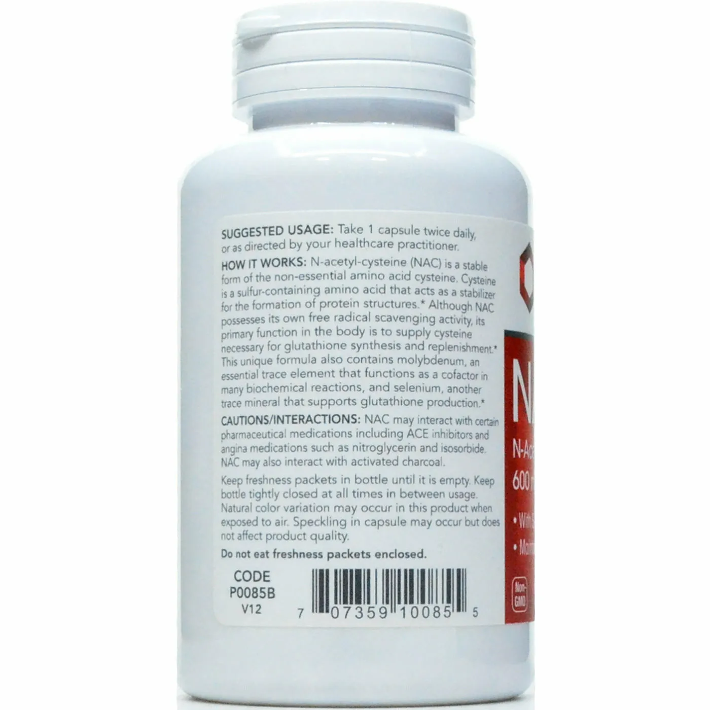 NAC 600 mg 100 caps by Protocol For Life Balance