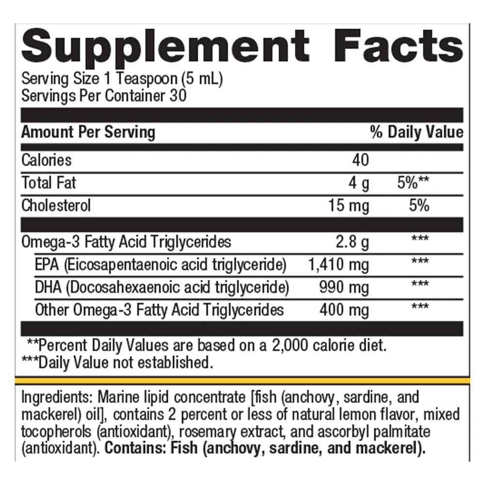 OmegaGenics Fish Oil EPA-DHA Liquid 2400 mg Lemon 150 mL by Metagenics