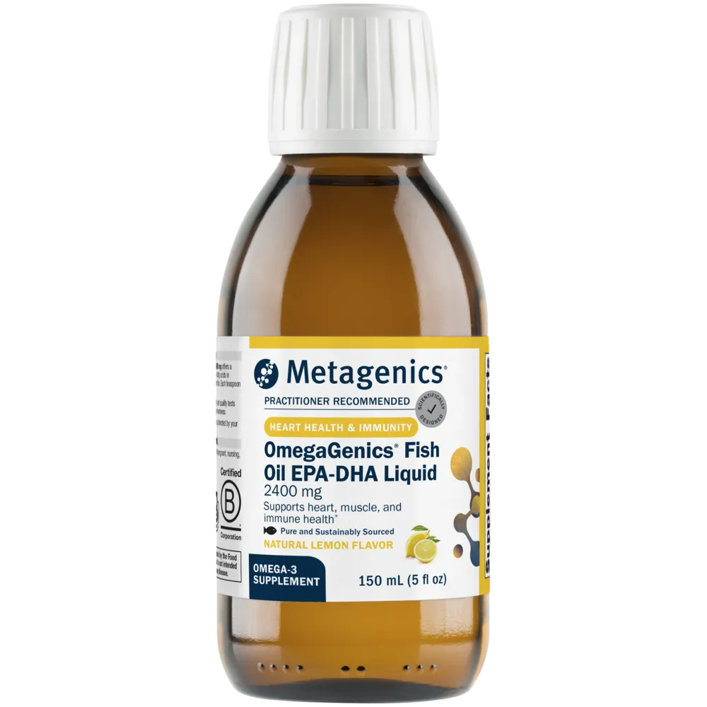 OmegaGenics Fish Oil EPA-DHA Liquid 2400 mg Lemon 150 mL by Metagenics