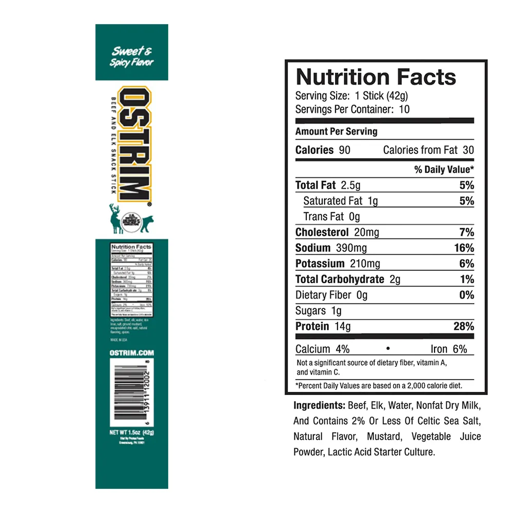 OSTRIM | Beef & Elk | Snack Sticks | Sweet & Spicy