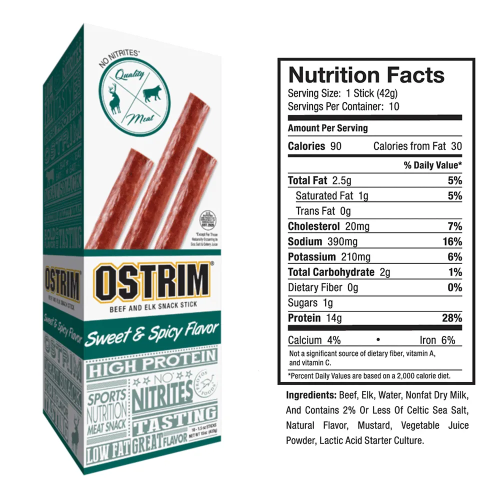 OSTRIM | Beef & Elk | Snack Sticks | Sweet & Spicy