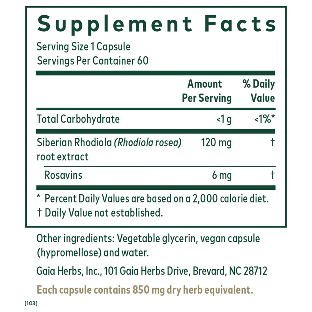 Rhodiola 60 Liquid Phyto-Caps by Gaia Herbs Pro