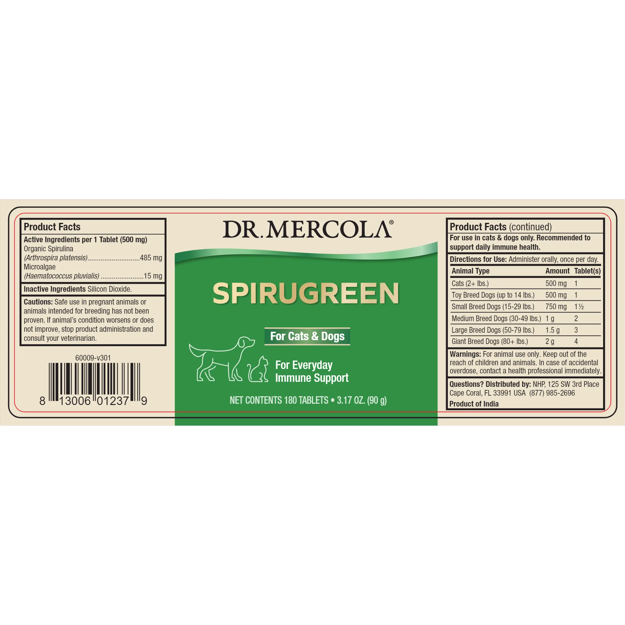SpiruGreen for Cats & Dogs 180 tabs by Dr. Mercola