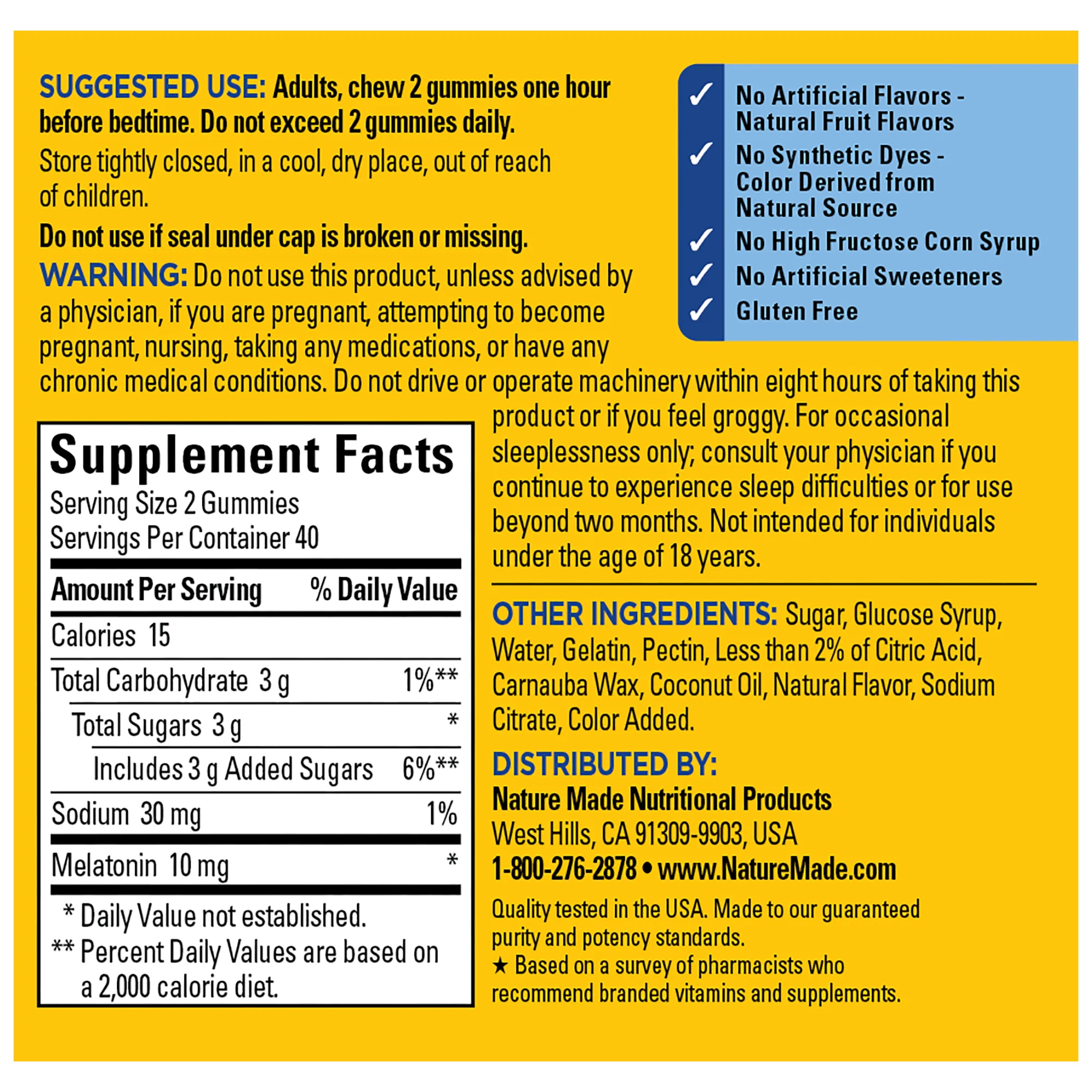 Time Release Melatonin Gummies Maximum Strength Dosage 10 mg Per Serving