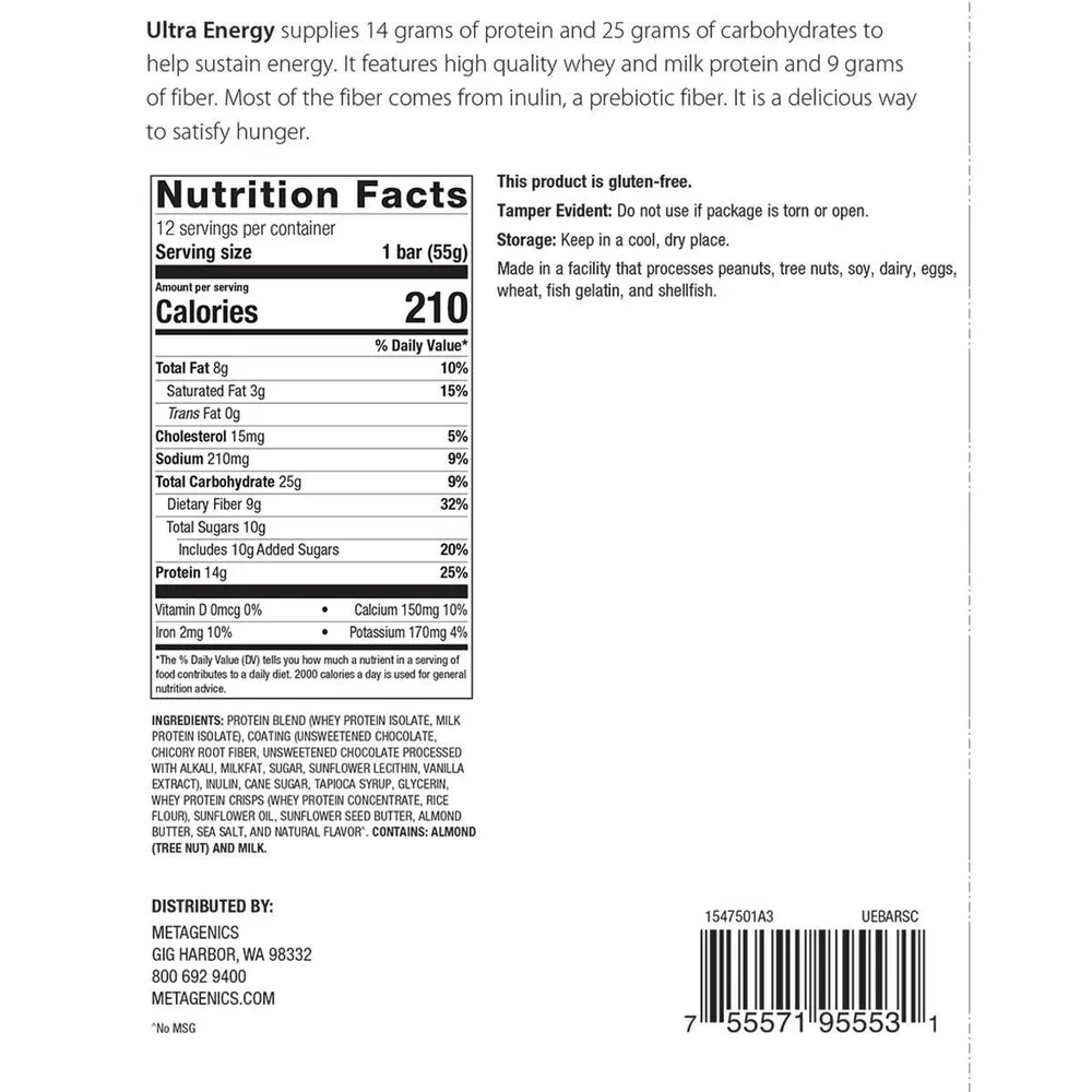 Ultra Energy Bar Caramel Sea Salt 12 Bars by Metagenics