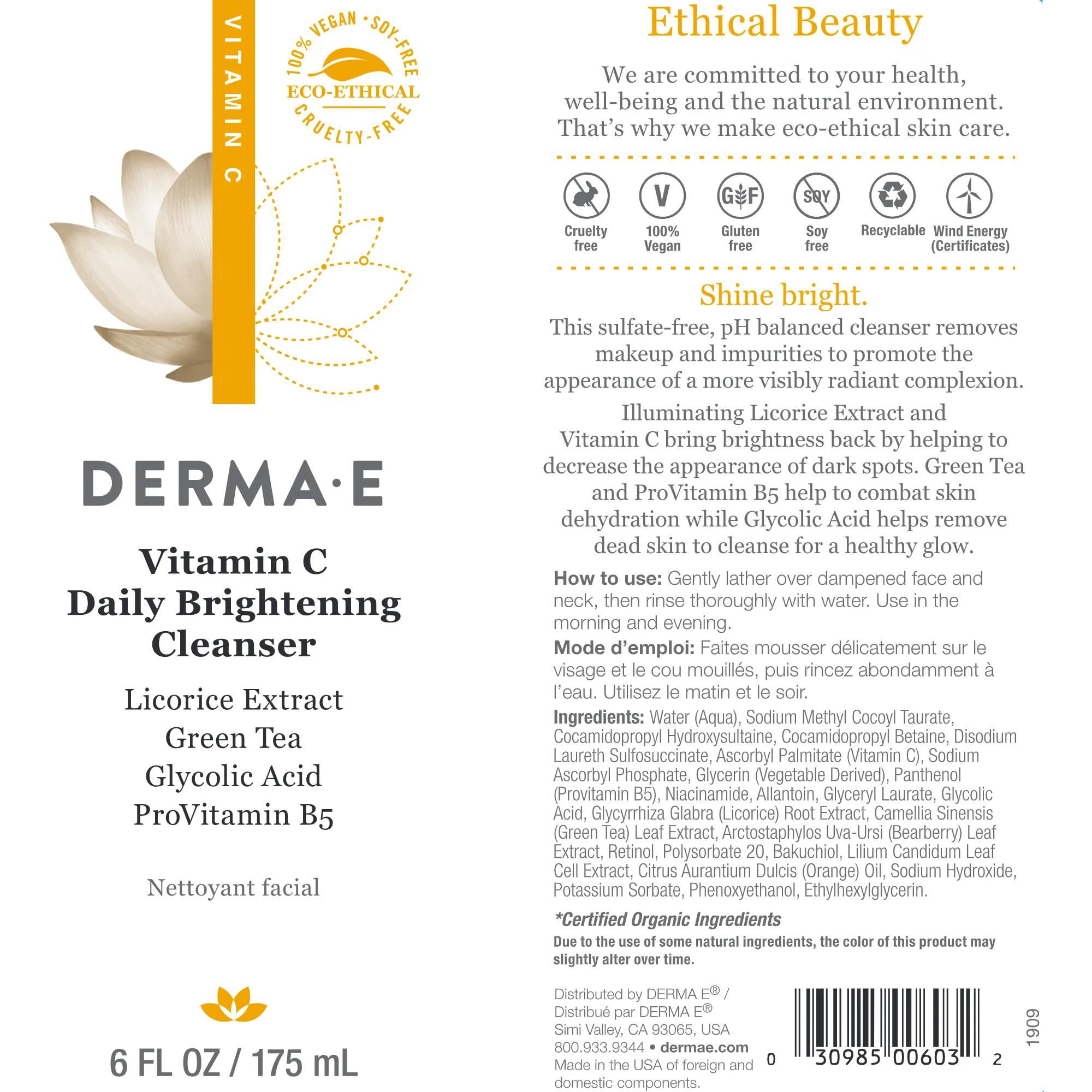 Vitamin C Brightening Cleanser 6 fl oz by Derma E Natural Bodycare