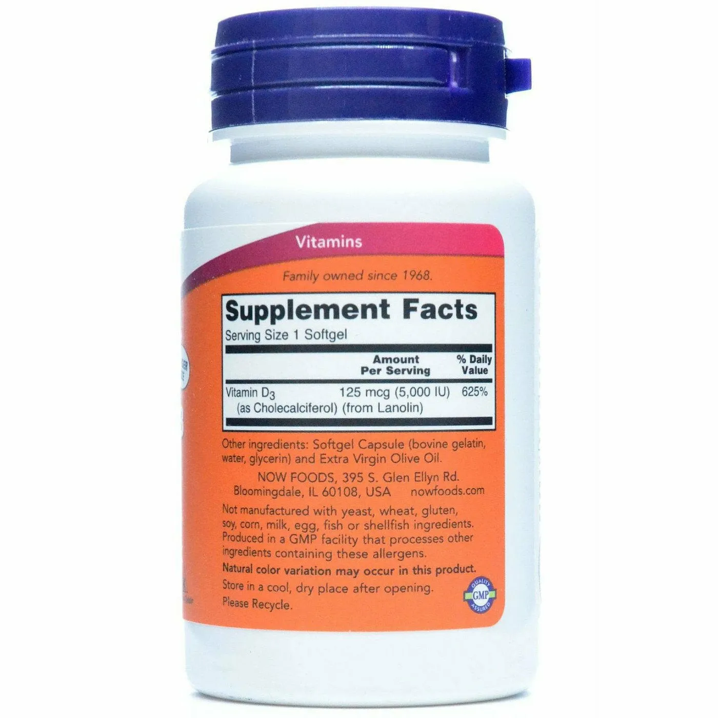 Vitamin D-3 5000 IU 240 softgels by NOW