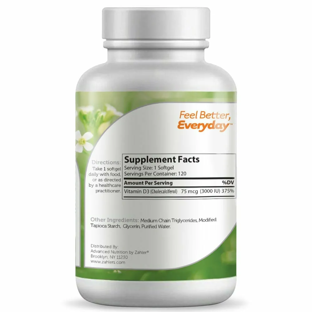 Vitamin D3 3000 IU 120 softgels by Zahler