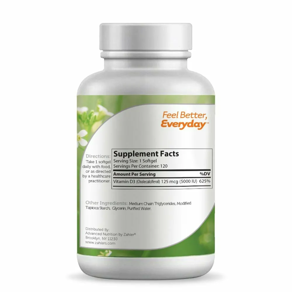 Vitamin D3 5000 IU 120 softgels by Zahler