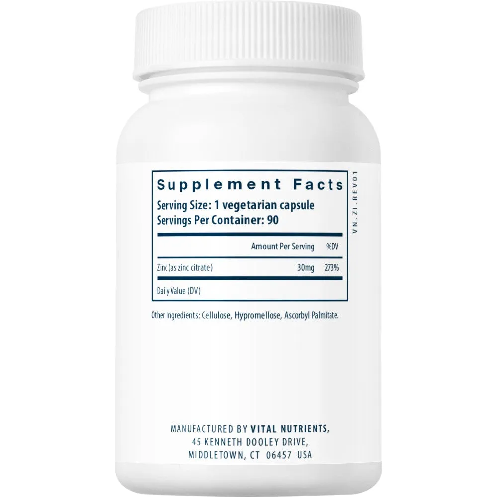 Zinc Citrate 30 mg 90 vcaps by Vital Nutrients